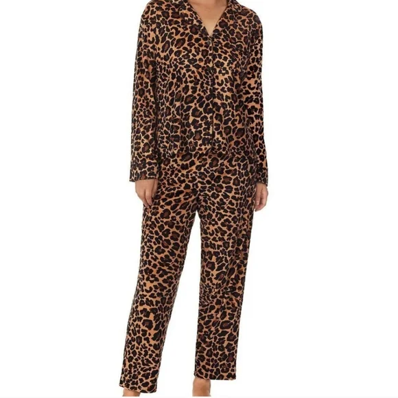 Donna Karan pajama set velour leopard print Size Large - Picture 1 of 13